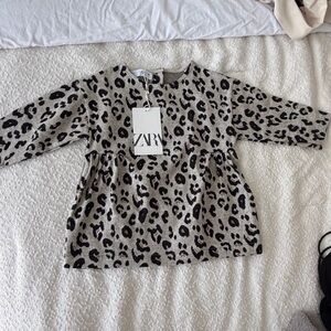 ZARA Kids Beige & Black Leopard Print Dress